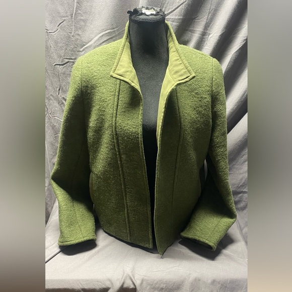 DONCASTER pea Green Wool Blend open Front Coat Jacket sz 6 s m - Picture 2 of 5